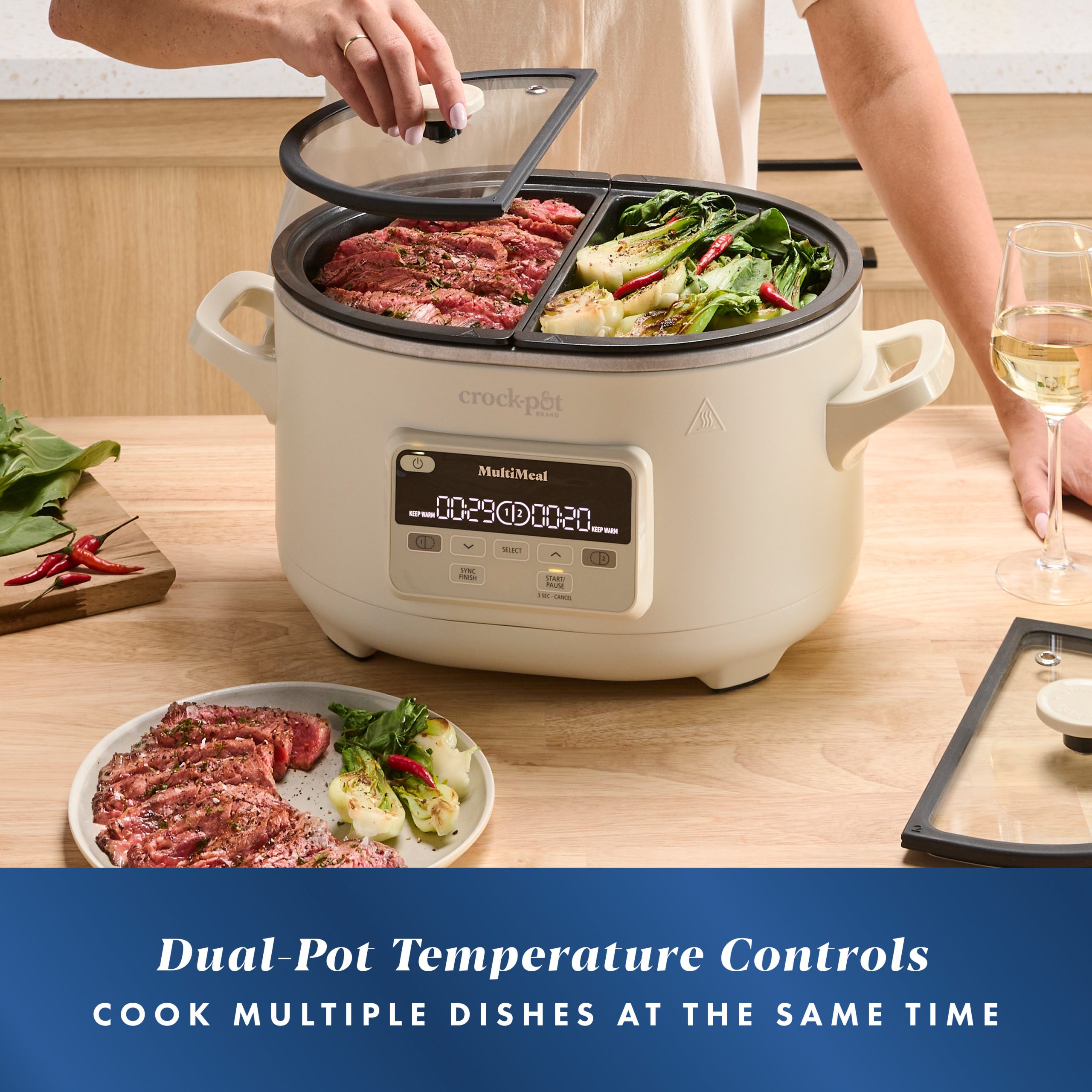 Crock-Pot® MultiMeal Multicooker and Programmable Slow Cooker, With Extra 8-Qt. Cooking Pot, Oat Milk - Image 3