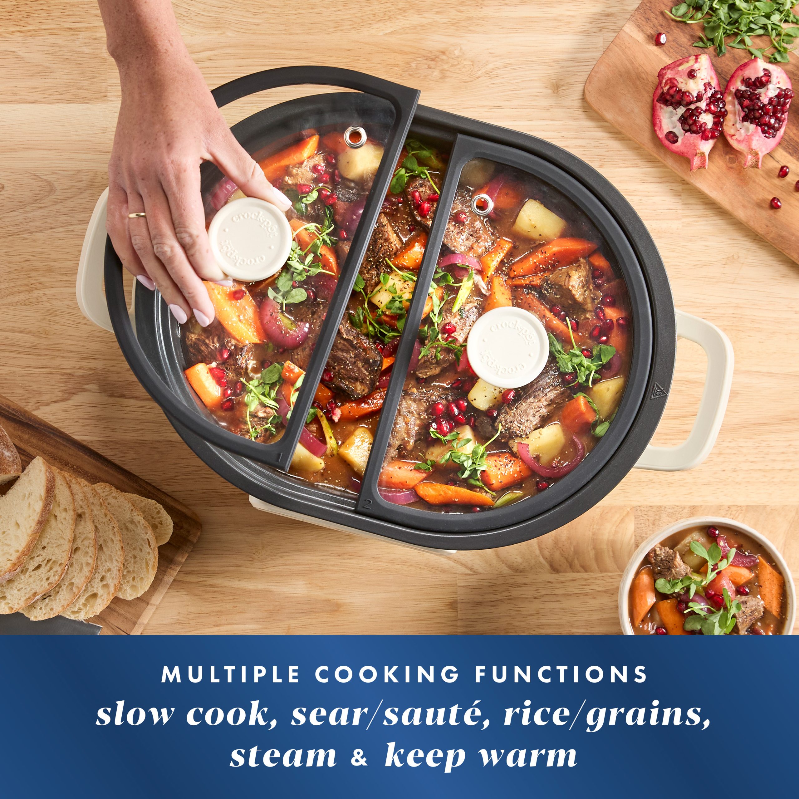 Crock-Pot® MultiMeal Multicooker and Programmable Slow Cooker, With Extra 8-Qt. Cooking Pot, Oat Milk - Image 2