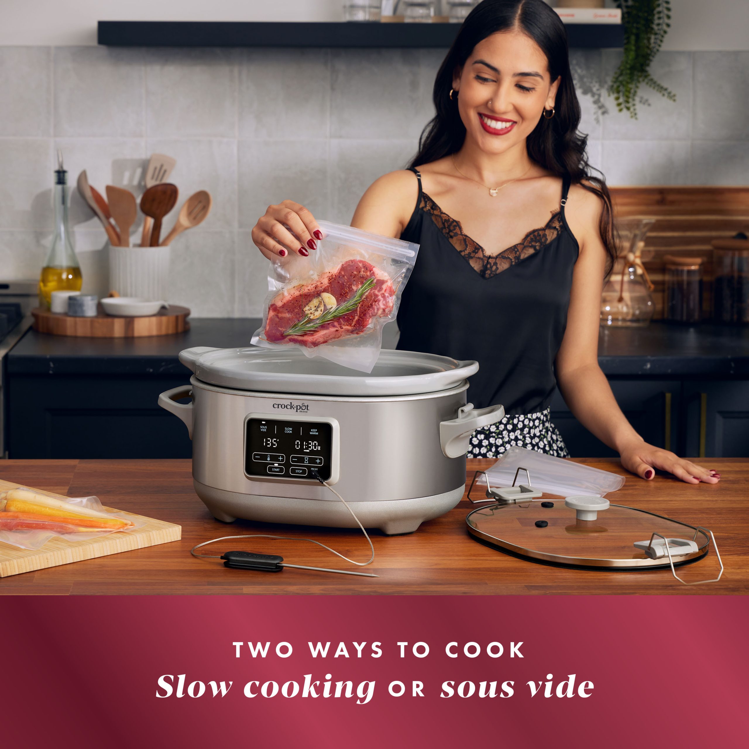 Crock-Pot® Programmable 7-Quart Cook & Carry Slow Cooker with Sous Vide, Stainless Steel - Image 2