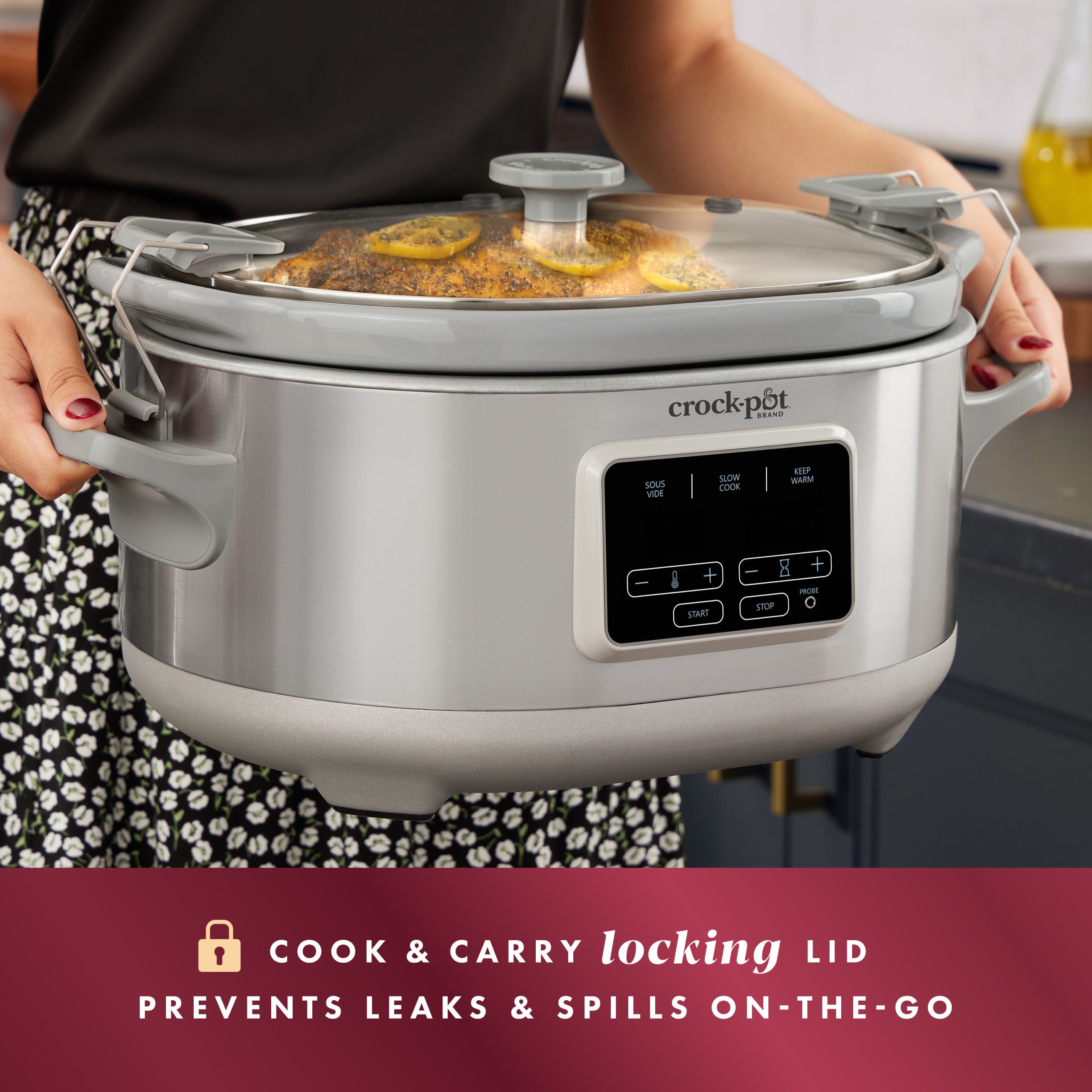 Crock-Pot® Programmable 7-Quart Cook & Carry Slow Cooker with Sous Vide, Stainless Steel - Image 4